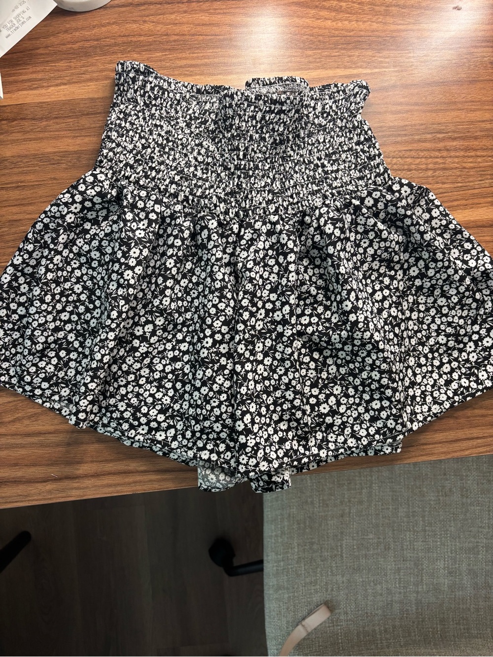 Black and White Floral Smocked Waist Skirt